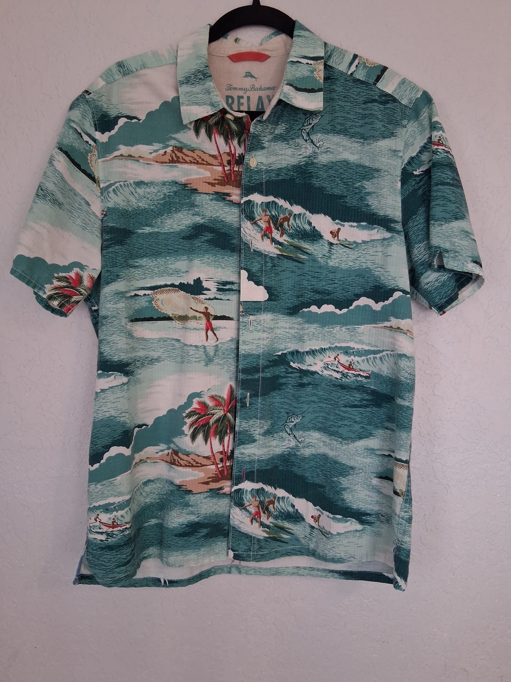 Tommy Bahama Relax Mens Surf Wave Tropical Short Sleeve Button Down Shirt M